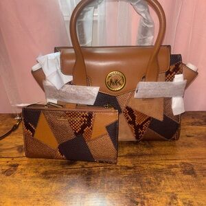Michael Kors Geometric Brown and Tan Satchel Set